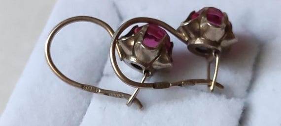 Soviet earrings - gold-plated silver - ruby - image 5