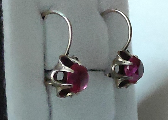 Soviet earrings - gold-plated silver - ruby - image 3