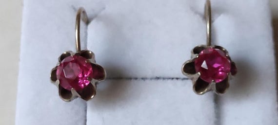 Soviet earrings - gold-plated silver - ruby - image 2
