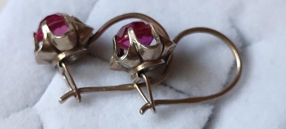 Soviet earrings - gold-plated silver - ruby - image 4