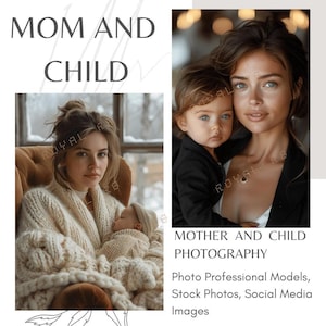 Retrato de madre e hijo con IA, imágenes de madre y bebé, modelos profesionales, fotos PNG de stock, maqueta de modelo de mujer