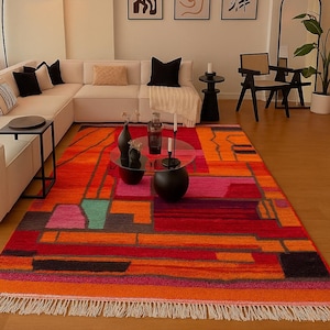 Handmade Moroccan Berber Rug: Multicolored Wool Boujaad Design