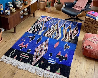 Alfombra marroquí Beni Ourain colorida, alfombra abstracta de lana a cuadros, hecha a mano