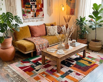 Authentic Handmade Moroccan Rug | Colorful Abstract Geometric Wool Carpet | Bright Boho Maximalist Area Rug