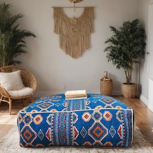 Kilim pattern floor cushion cover Moroccan  moroccan persian tribal bohemian kilim rug pouf poef puff bean bag floor cushion UNSTUFFED