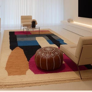 Colorful Moroccan Berber Rug: Handwoven Wool, Geometric Design