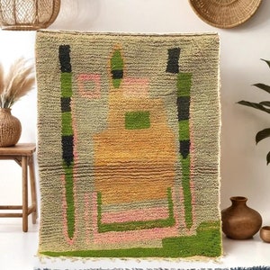 Green Moroccan Runner Rug: Authentic Berber Wool Carpet