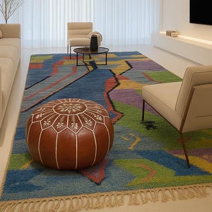 light BLUE Area RUG, Made To Order Moroccan Rug, White Dots Beni Ourain Rug, Decorative Sheep Wool Rug, Hand Knotted Berber Carpet.