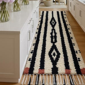 Handwoven Beni Ourain Runner Rug: Moroccan Wool Hallway Rug