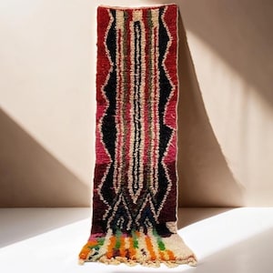 Handwoven Beni Ourain Runner Rug: Colorful Moroccan Wool Hallway Rug