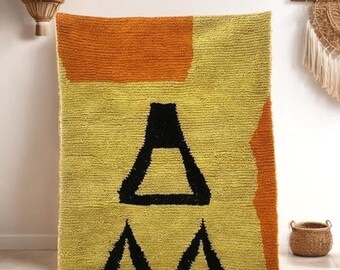 Orange Berber Wool Rug: Handmade Moroccan Area Rug