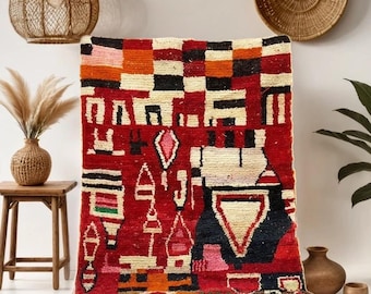 Handmade Red Beni Ourain Rug, Berber Wool, Moroccan Decor