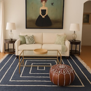 Moroccan rug blue - Berber rug - Custom Moroccan rug - Beni ourain rug - Handmade rug - Abstract Wool rug - blue rug - moroccan blue rug