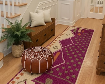 Handmade Moroccan Wool Runner Rug: Abstract Berber Design