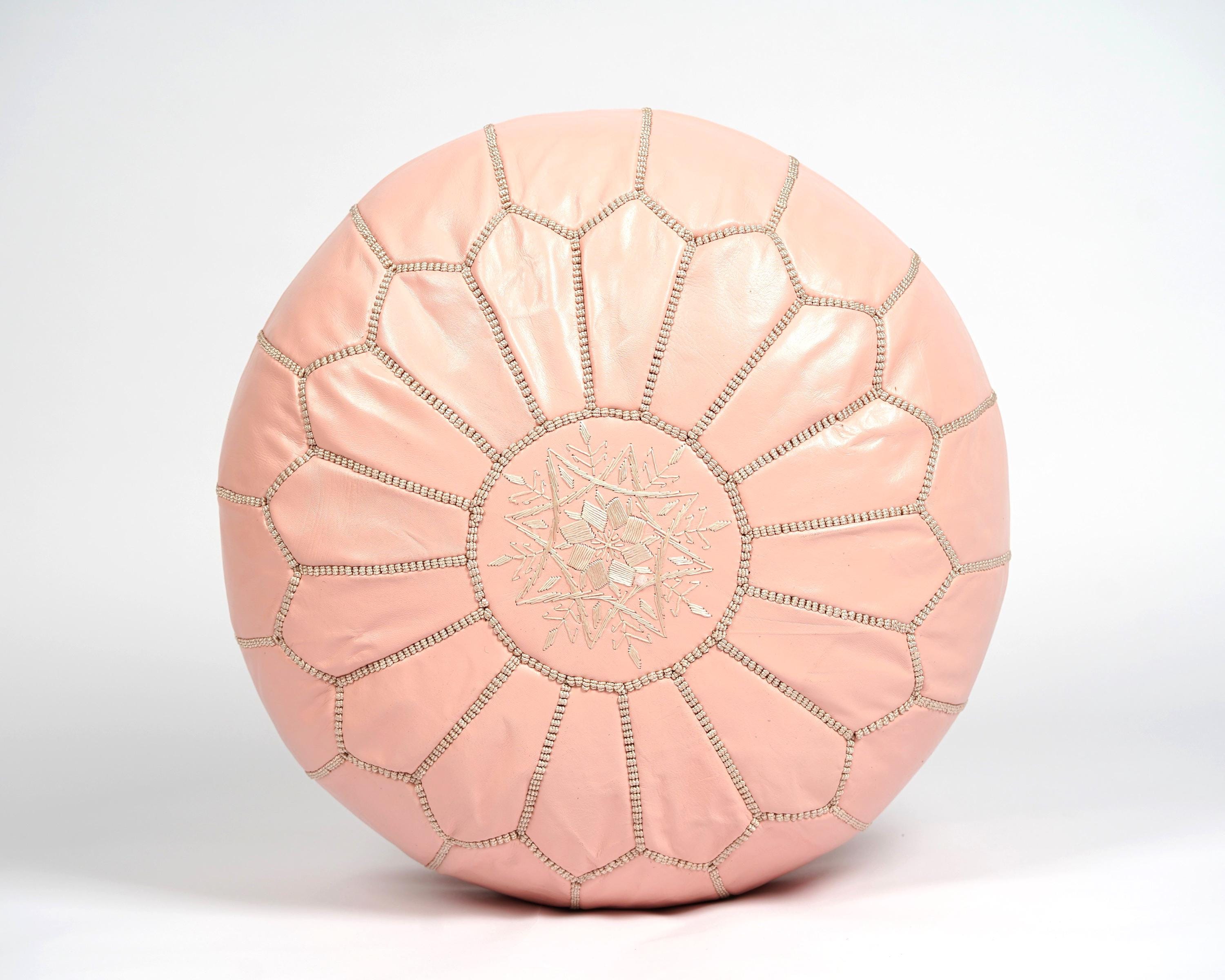 Next Day Delivey Prefilled Pink Moroccan Leather Pouf Ottoman