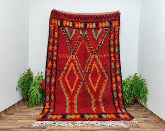 Red Beni Ourain Rug: Authentic Moroccan Wool Rug, Handmade