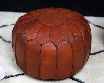 NEXT DAY DELIVERY - Moroccan Dark Brown Leather Pouf Ottoman: Handmade Floor Cushion - Unprefilled