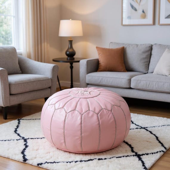 海外輸入、激レア】CASALIS Slumber Pouf ピンク Next Day Delivey Prefilled Pink Moroccan Leather Pouf Ottoman