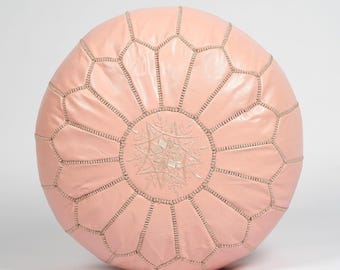 Next Day delivey Prefilled Handmade Pink Leather Pouf Ottoman: Moroccan Decor