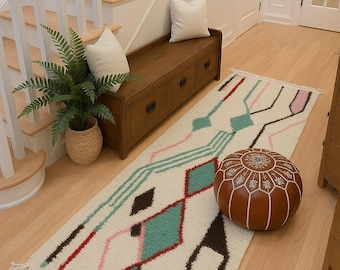 Handmade Moroccan Wool Runner Rug: Abstract Berber Hallway Rug
