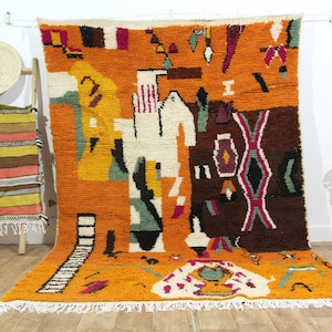 Orange Moroccan Boujaad Rug 6x10 ft - Handmade Berber Decor Rug