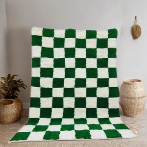 Moroccan rug checkered -Green and white checkered rug - Beni ourain rug - Handmade rug - Moroccan rug - Berber rug - Wool area rug