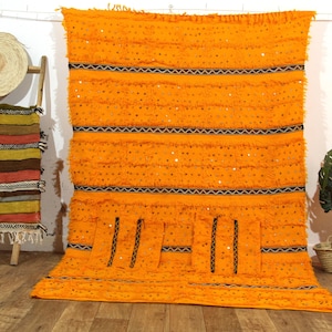 Handmade Moroccan Wedding Blanket Set: Cotton Berber Blanket with Sequins