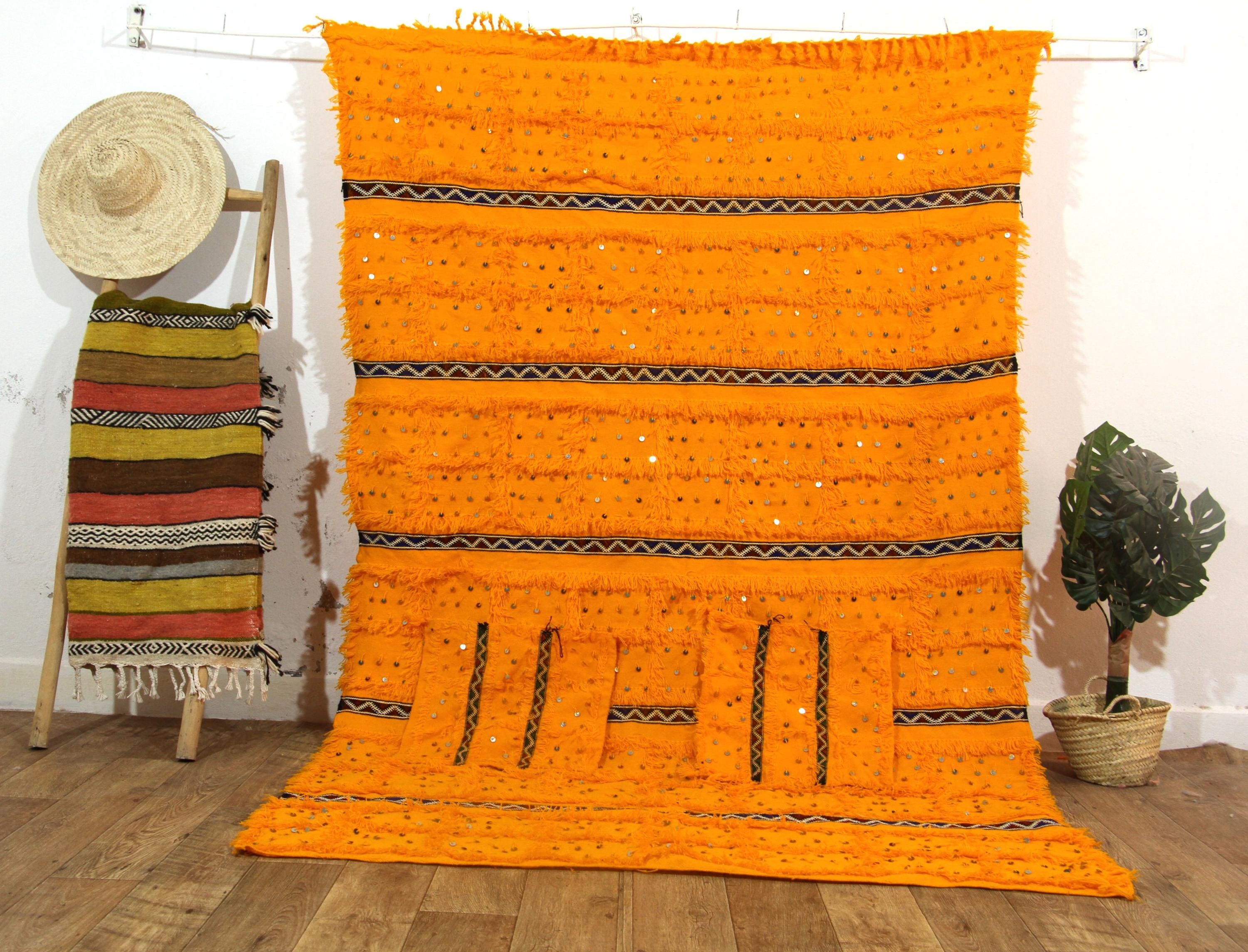 Handmade Moroccan Wedding Blanket Set: Cotton Berber Blanket With