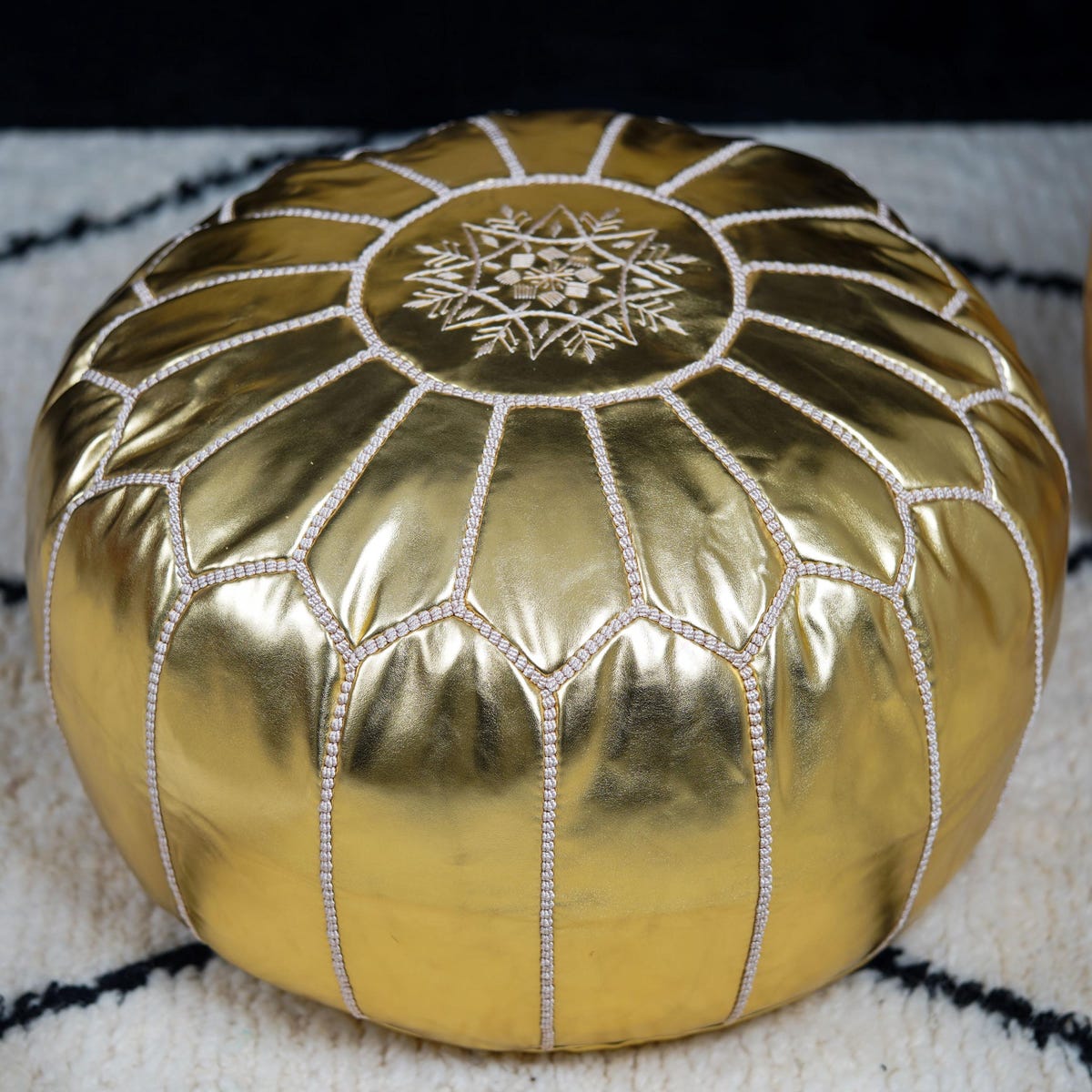 Gold Round Moroccan Pouf Unstuffed Cover Ottoman Footstool Boho Decor, Bohemian Living Room, Moroccan Vintage Decorative Pouf - Etsy