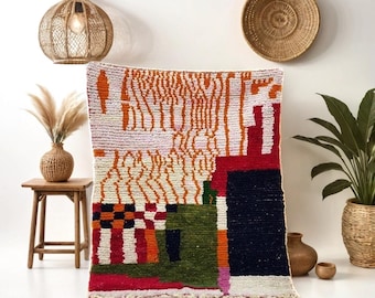 Handmade Boujaad Moroccan Rug: Mid-Century Modern Wool Area Rug