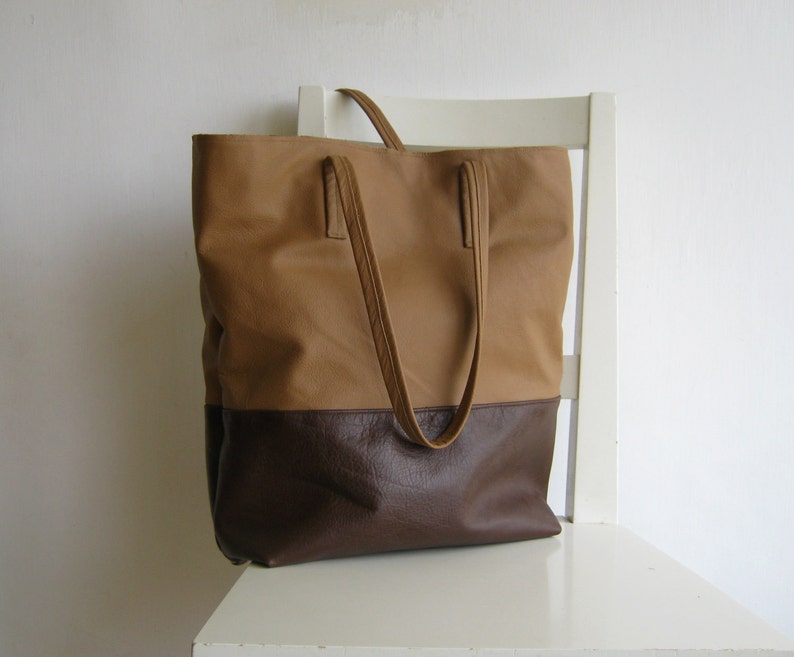 Brown and Cognac/ Camel Leather Tote Shoulder Bag | Etsy