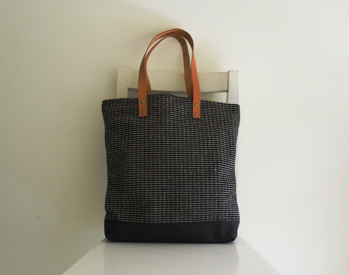 Grey Canvas Tote / Shoulder Bag With Leather Straps and Vegan Etsy