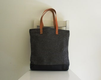 Grey Canvas Tote / Shoulder Bag with Leather Straps and Vegan Leather Bottom