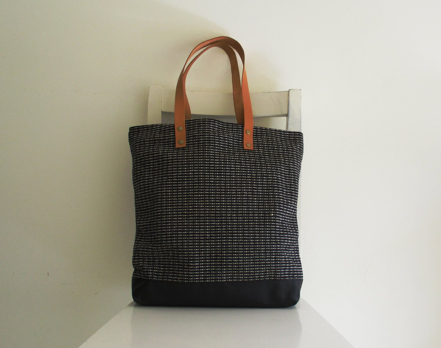 Grey Canvas Tote / Shoulder Bag With Leather Straps and Vegan Etsy