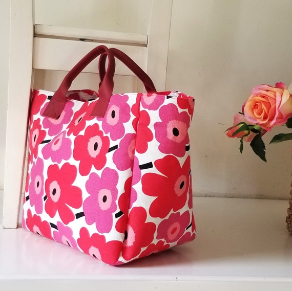 Large Tote Bag With Marimekko Poppies Canvas and Leather Handles Etsy Canada