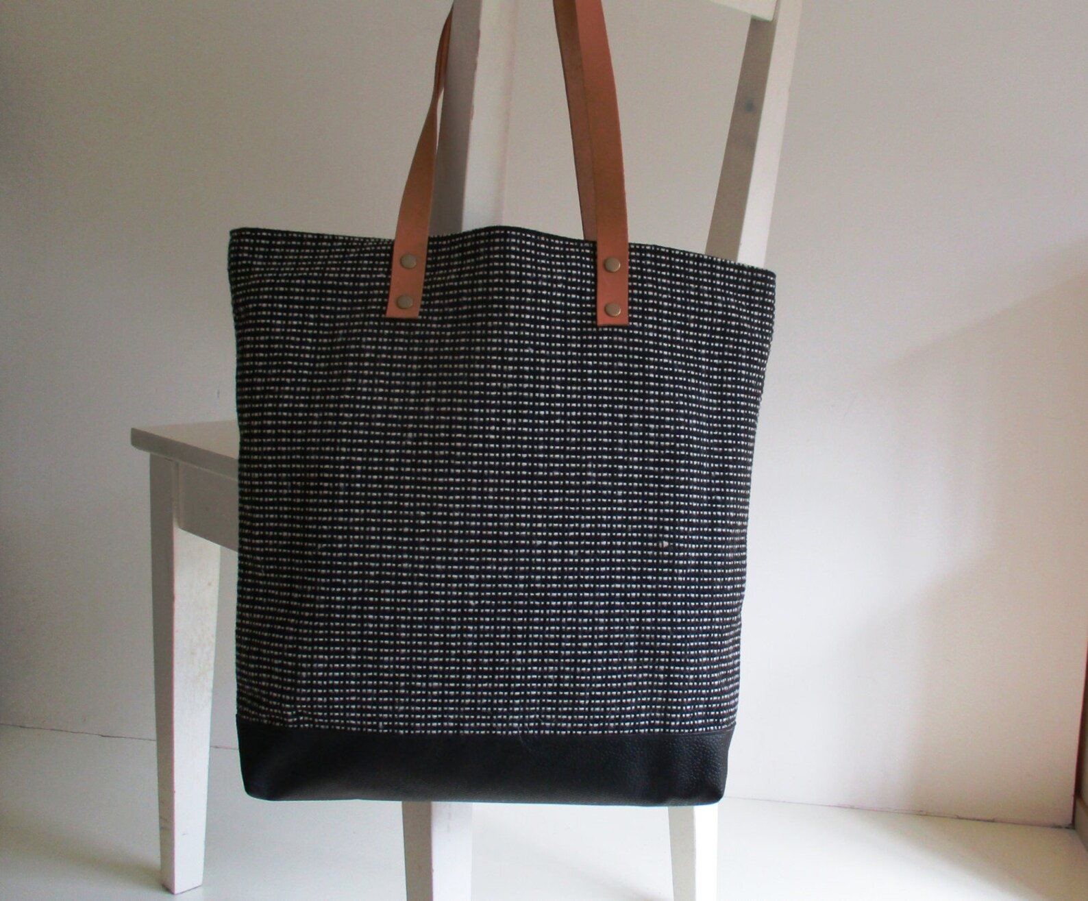 Grey Canvas Tote / Shoulder Bag With Leather Straps and Vegan Etsy