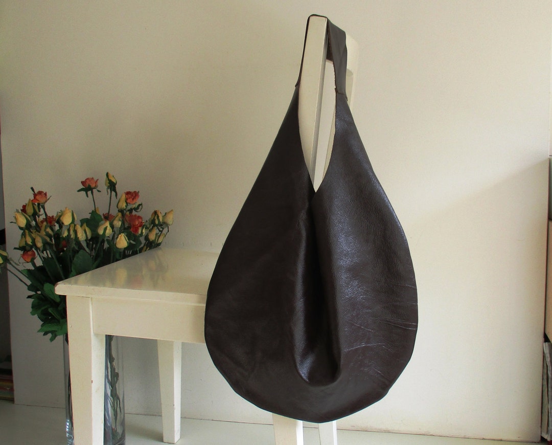 Brown Patent Genuine Italian Leather Hobo Bag, Over Size, Slouchy