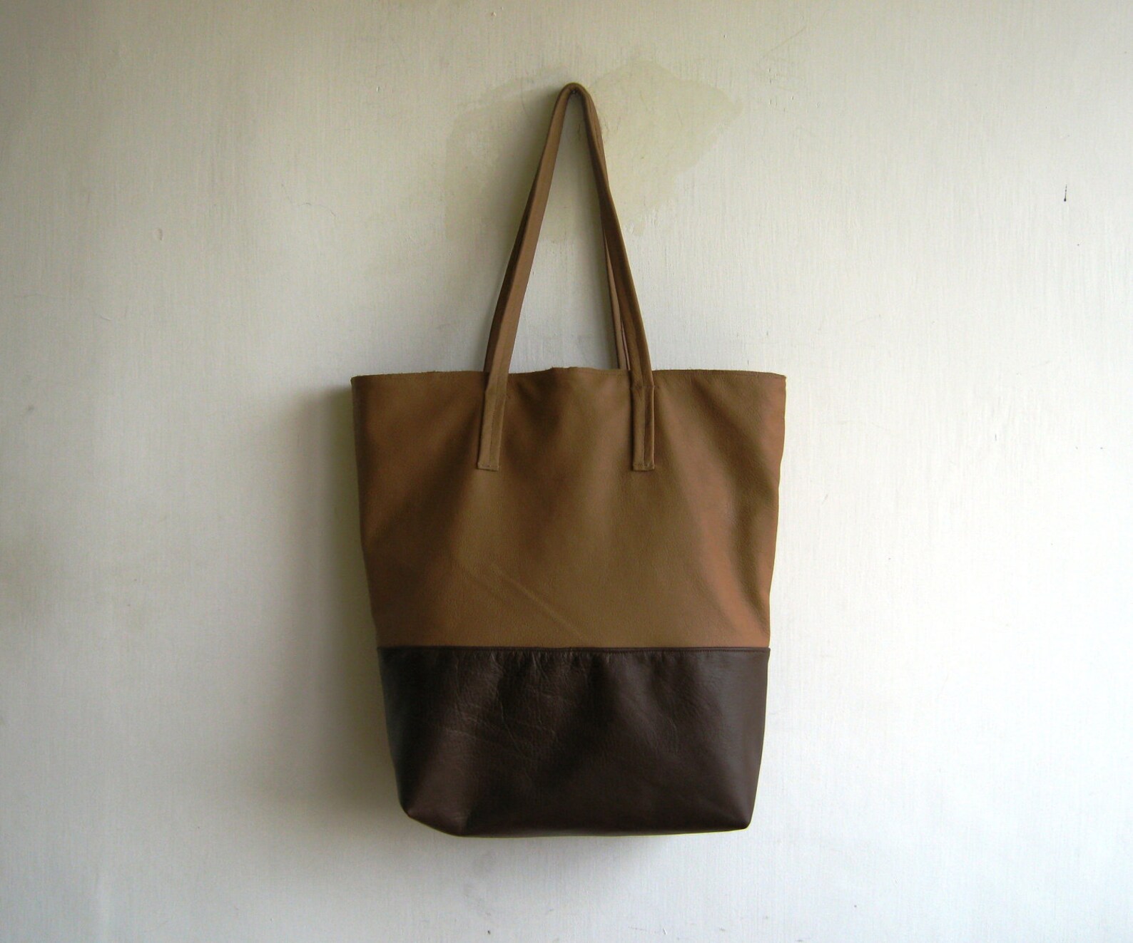 Brown and Cognac/ Camel Leather Tote Shoulder Bag - Etsy