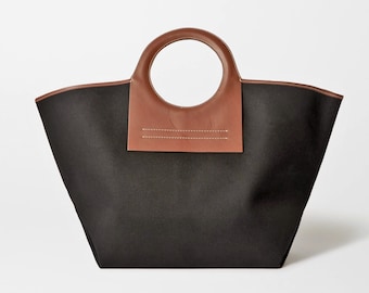 Sale - Large Canvas and Vegan Leather Handbag/ Shoulder Bag in Black