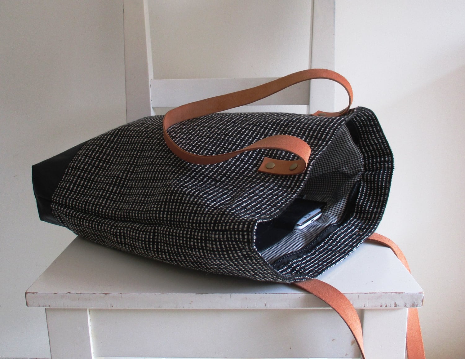 Grey Canvas Tote / Shoulder Bag With Leather Straps and Vegan Etsy