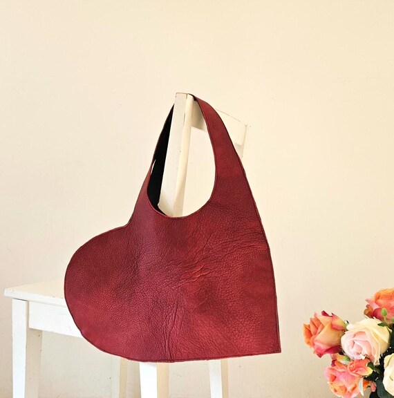 ハート本革レッドショルダーバッグ - Etsy 日本
