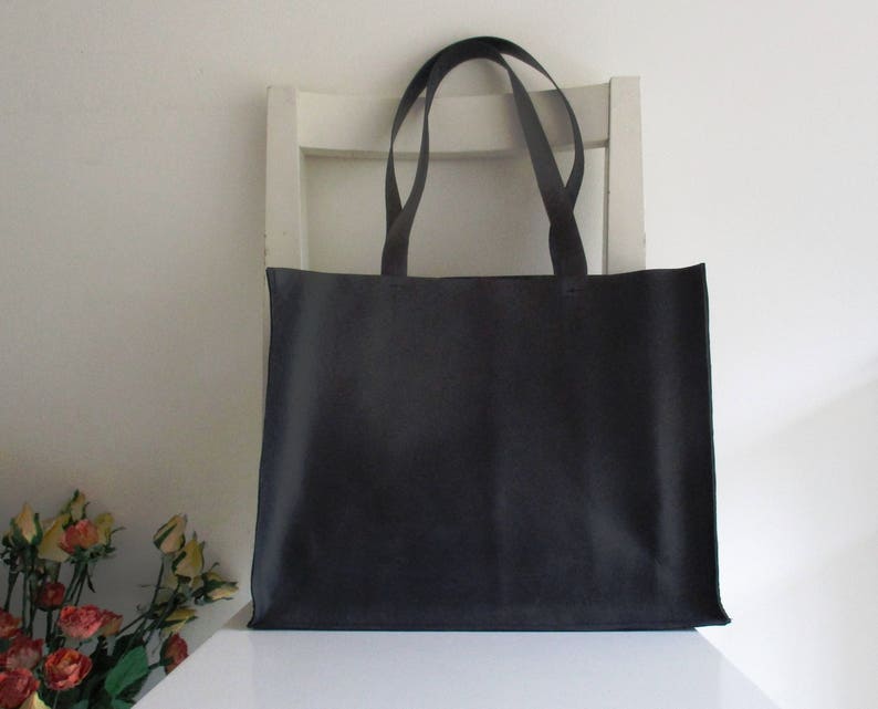 Medium Size Black Leather Tote Shoulder Bag Etsy