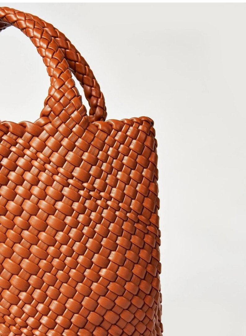 Woven Vegan Soft Leather Tote Etsy