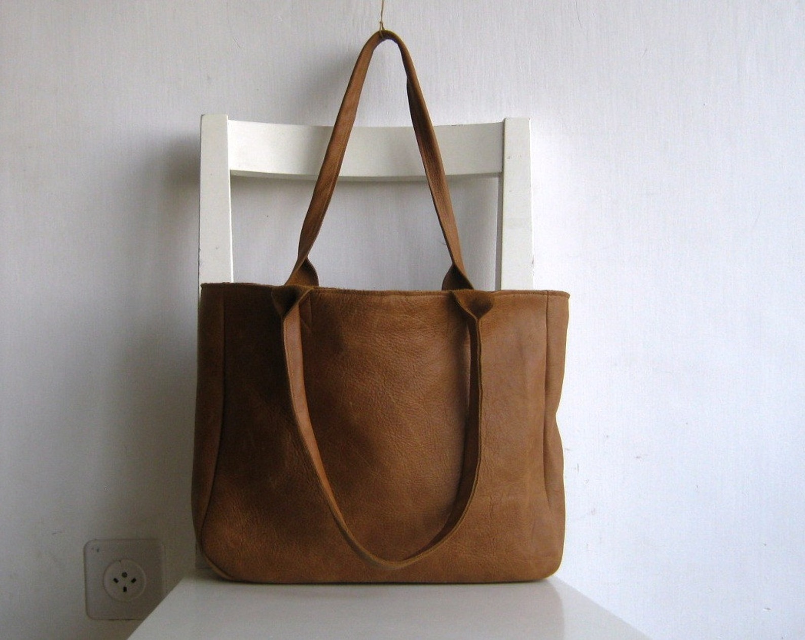 Camel/ Tan Genuine Distressed Leather Tote Shoulder Bag - Etsy