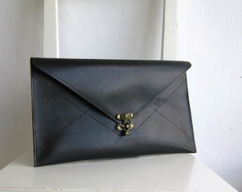 Envelope Black Leather Clutch