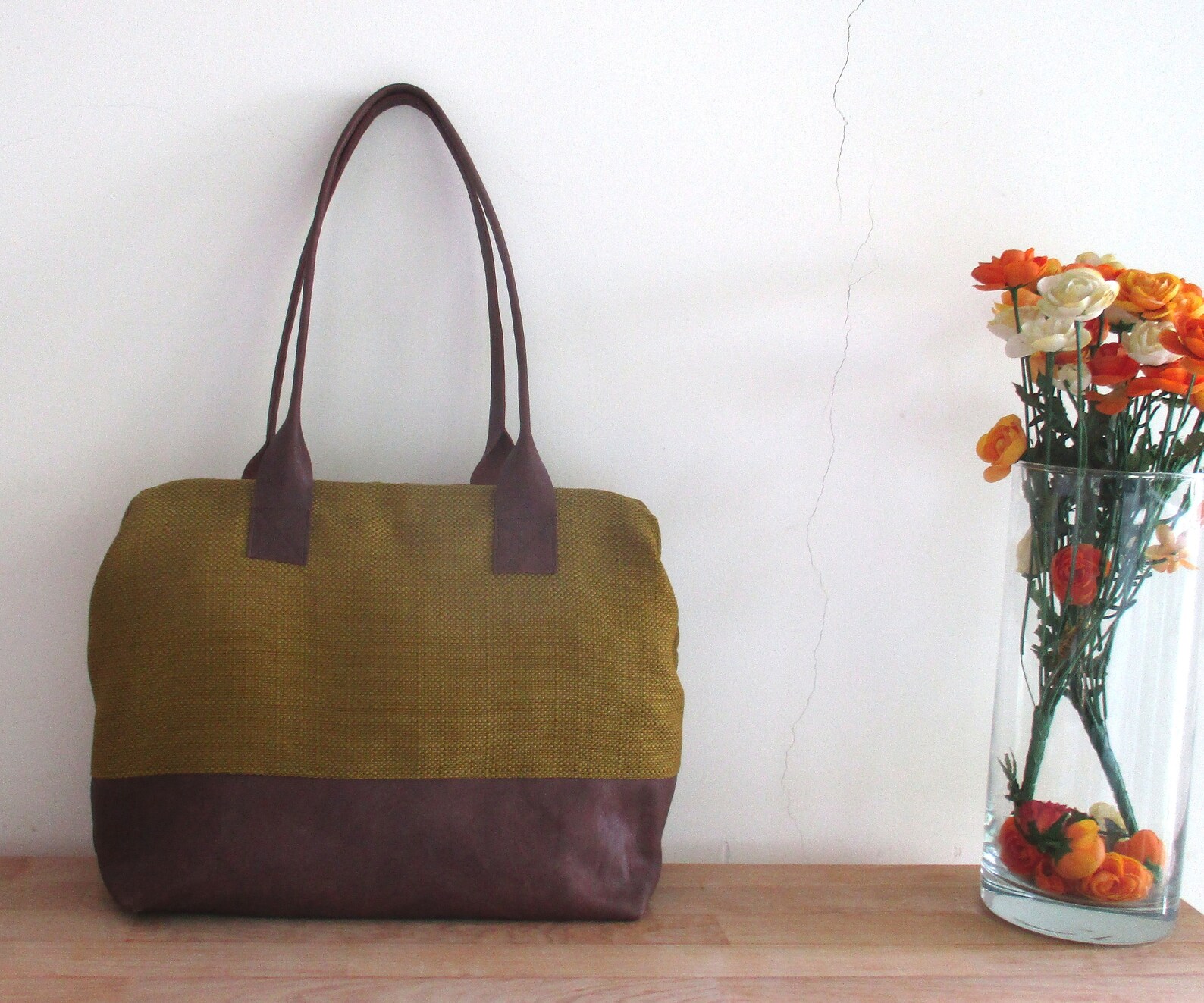 Green/ Yellow Canvas Doctor Bag With Brown Leather Etsy