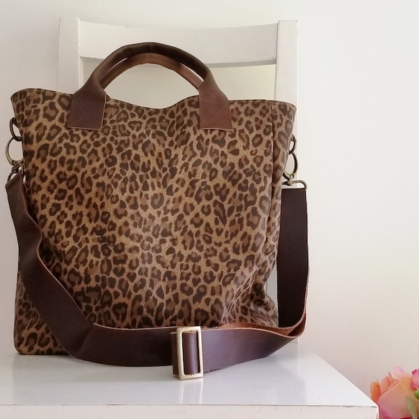 Leopard Print Genuine Leather Medium Unisex Handbag / Messenger