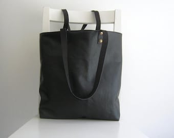 Black Leather Tote Shoulder Bag