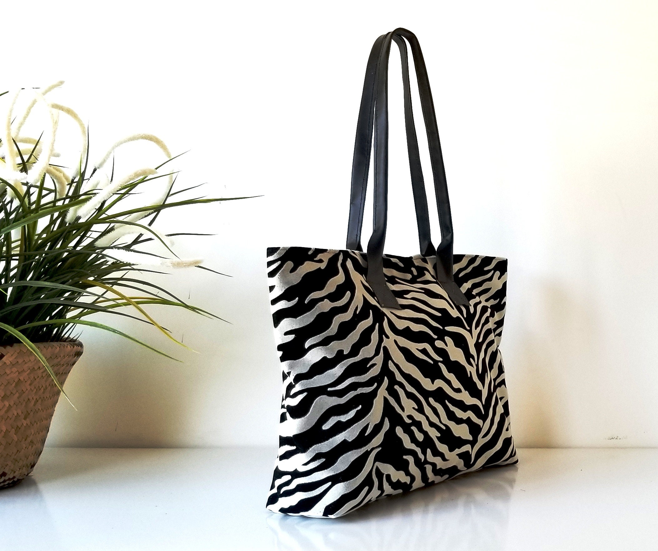 Zebra Pattern Tote Shoulder Bag Etsy
