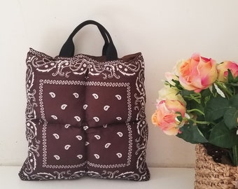 Brown and White Bandana Quilted Tote